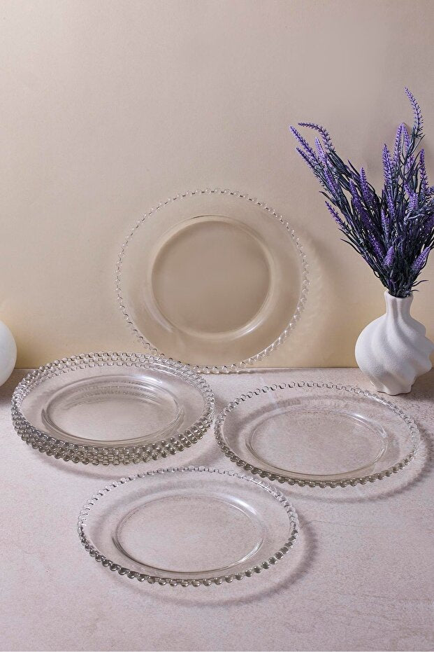 Beaded Edge Glass Dessert Plate Set - 6-Piece, 20 cm