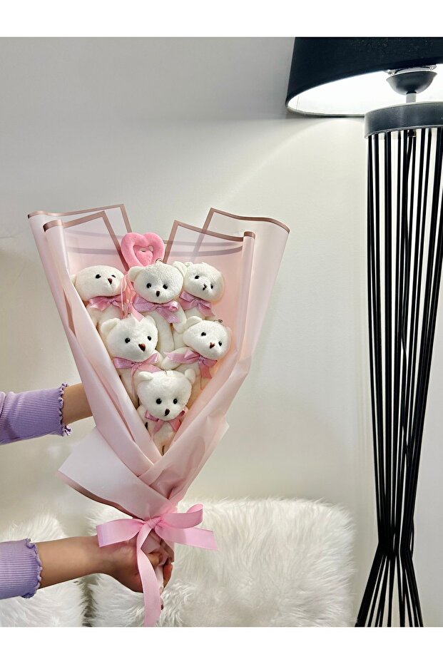 Pink Teddy Bear Bouquet - 6 Plush Bears, 40cm