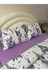 Double Duvet Cover Set - Lavender Pattern, 4-Piece Fitted Sheet