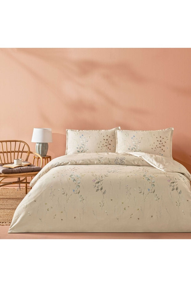 Allday Owen Double Cotton Sateen Duvet Cover Set - Beige Floral