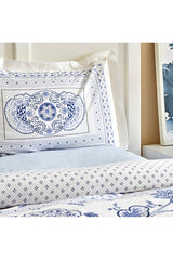 Amar Blue Floral 100% Cotton Double Duvet Cover Set