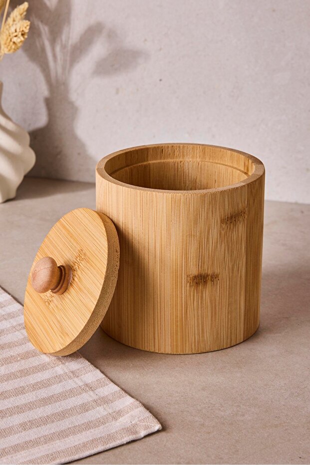 Pisa Bamboo Single Spice Jar with Lid - 11x15 cm for Kitchen Storage