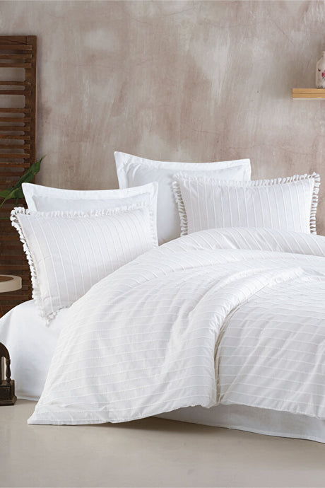 100% Cotton Tasseled Single Duvet Cover Set - Soft & Breathable