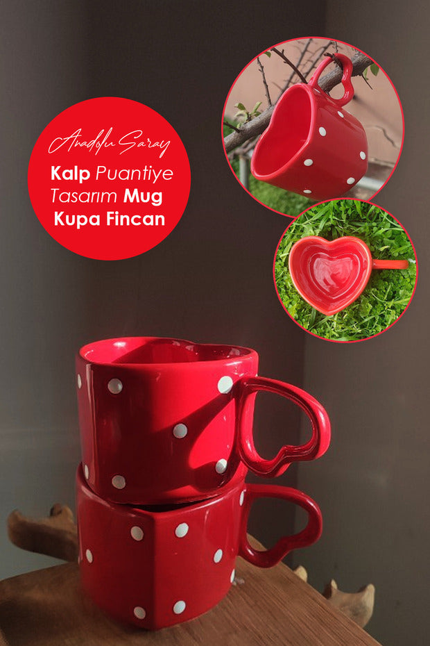 Handmade Ceramic Polka Dot Heart Design Coffee Mug