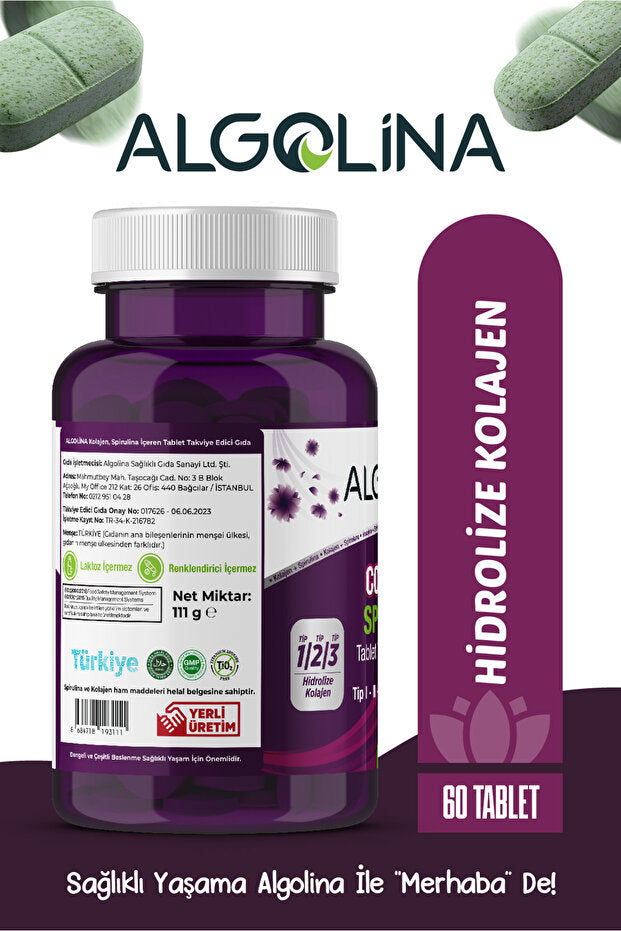 Kollagen + Spirulina Tabletter - Type I-II-III, 60 Styk