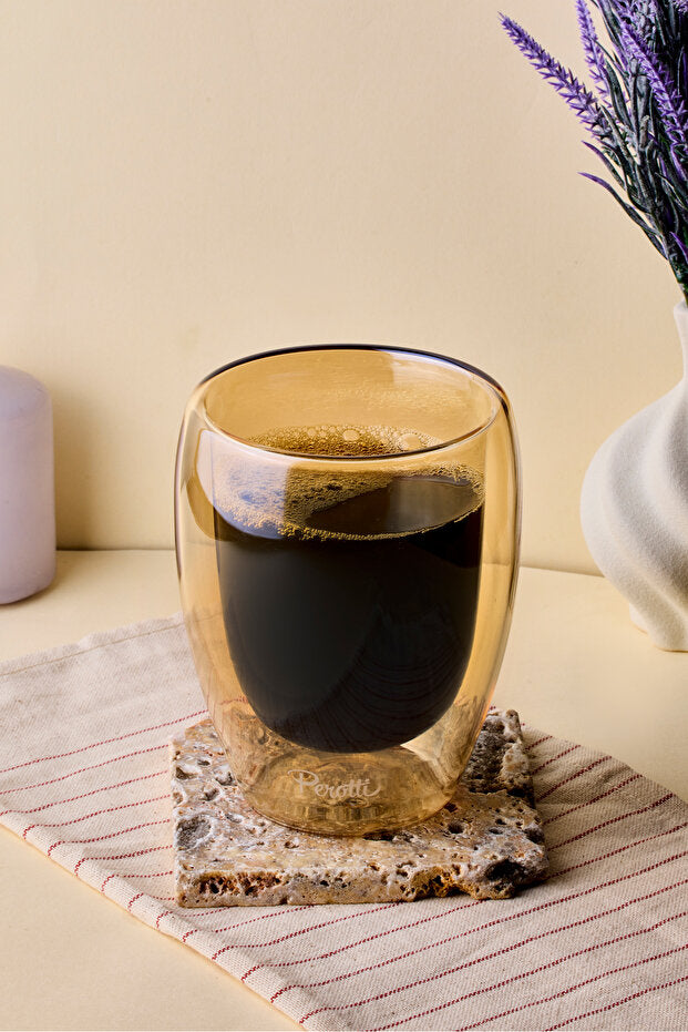 Stylish Amber Double Wall Insulated Glass Cup - 350ml