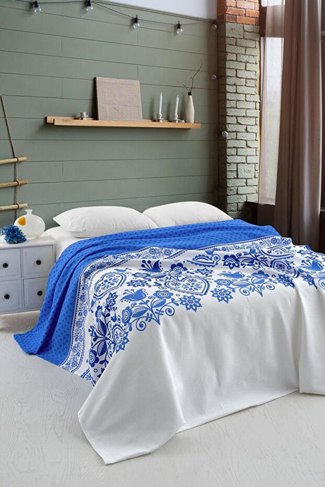 Cotton Collection Single Pike - Blue Tulip Design, 160x230 cm