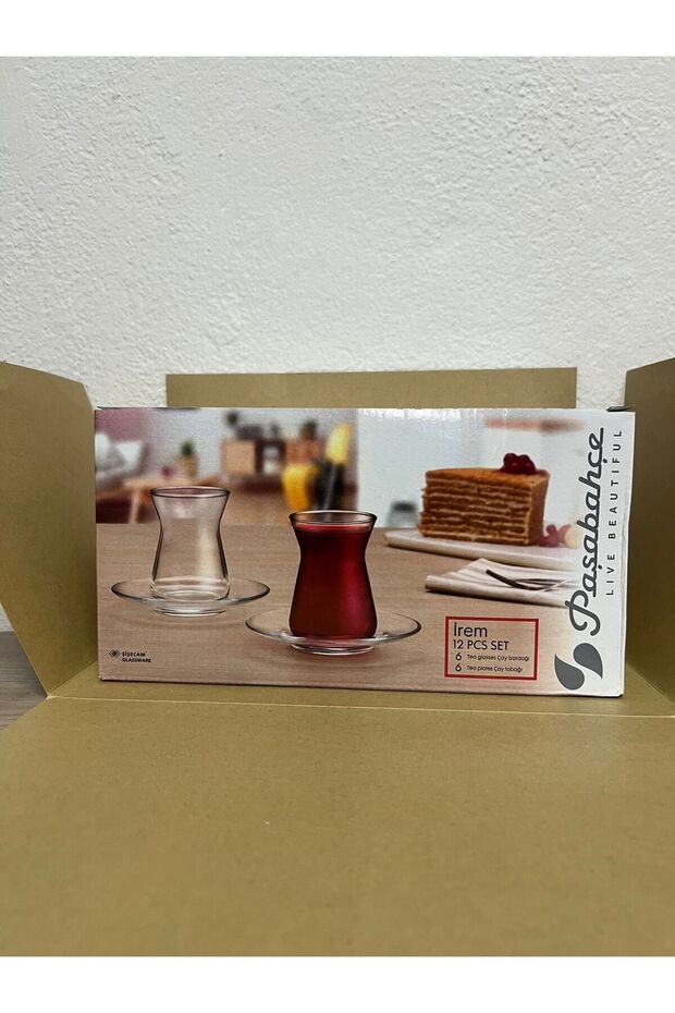 Ensemble de verres à thé turcs classiques Pasabahce avec soucoupes - 12 pièces