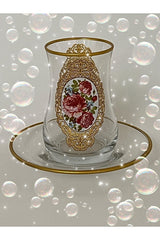 Elegant Heat-Resistant Glass Tea Set - Vintage Gold & Floral Pattern