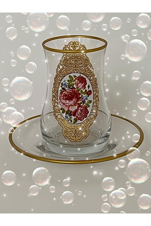 Elegant Heat-Resistant Glass Tea Set - Vintage Gold & Floral Pattern
