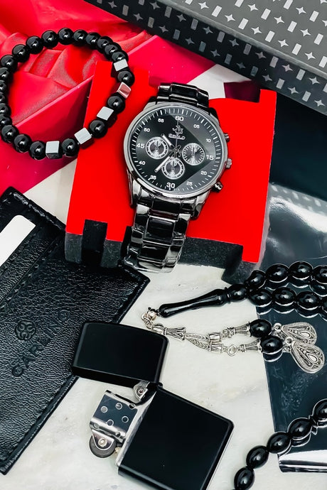 Men's Watch, Lighter, Card Holder, Tasbih, Bracelet Gift Set
