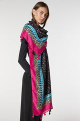 Ethnic Patterned Shawl - Gold Foil & Tassels