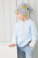 Kids' 4-Season Grey Bear Print Soft Cotton Beanie Hat
