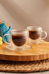 90ml Double Walled Coffee Cup Set - 2 Cups & 2 Saucers