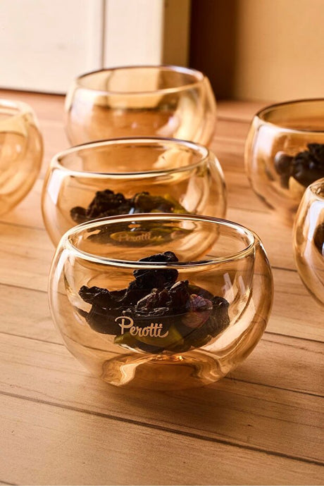 Amber Double-Walled Glass Serving Bowls - Set of 6 (50ml)
