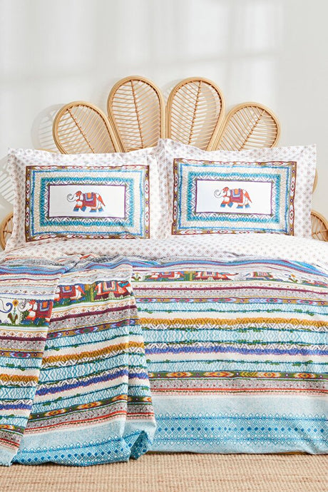Perez Double 100% Cotton Duvet Cover Set with Pique - Elephant Motif