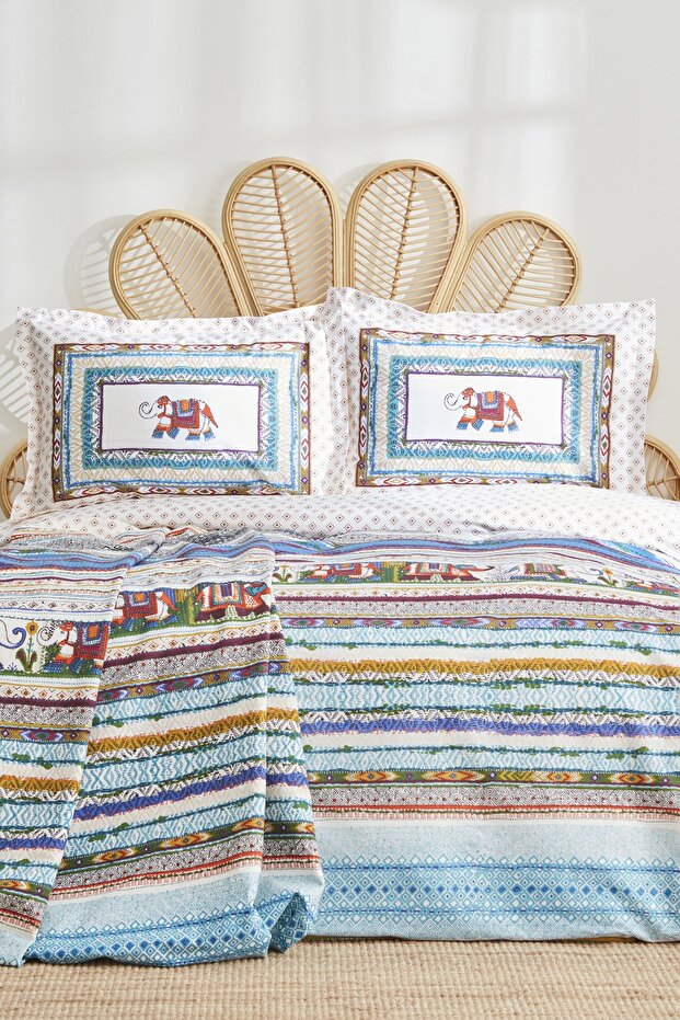 Perez Double 100% Cotton Duvet Cover Set with Pique - Elephant Motif