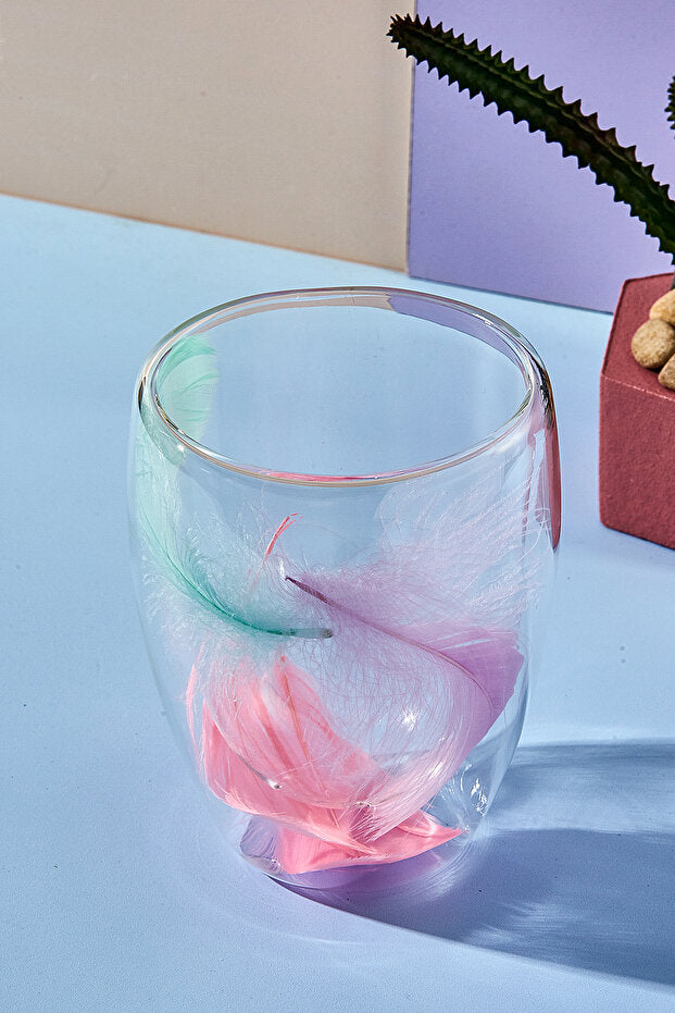 Double Wall Glass with Feather Design - 350ml