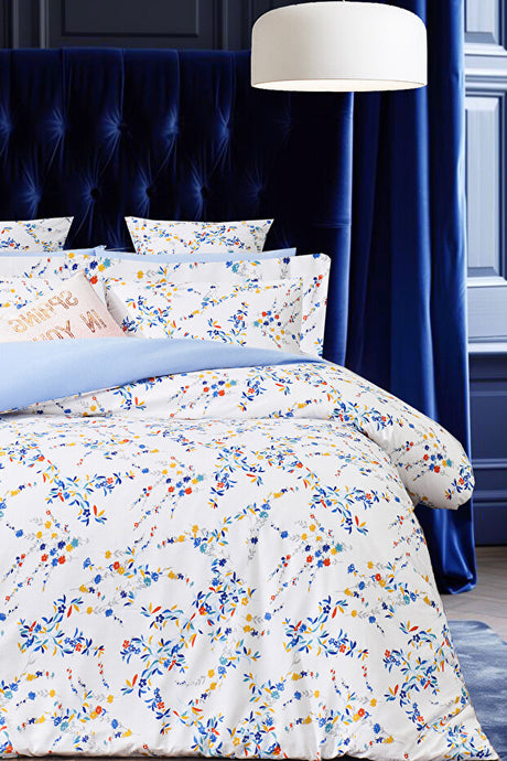 Botanical Blue Double Duvet Cover Set - 4-Piece Cotton