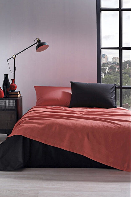 Colormix Double Duvet Cover Set - Red & Black, 100% Cotton