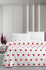100% Cotton Double Pique Bedspread Set - Red Hearts 220x230cm