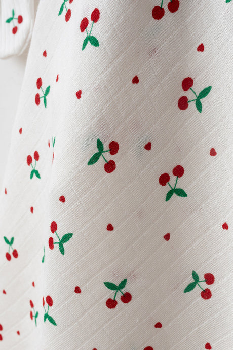Newborn Cherry Print 100% Cotton 6-Piece Hospital Exit Set with Muslin Blanket