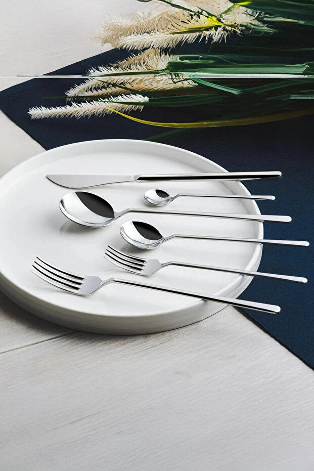 36 Piece Silver Stainless Steel Cutlery Set for 6 People