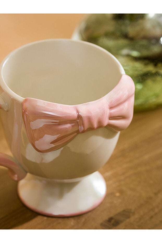 White Bow Pattern Ceramic Mug - 300ml Capacity