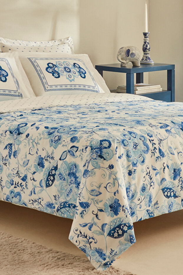 Asul Double Duvet Cover Set - Blue Floral, 100% Cotton