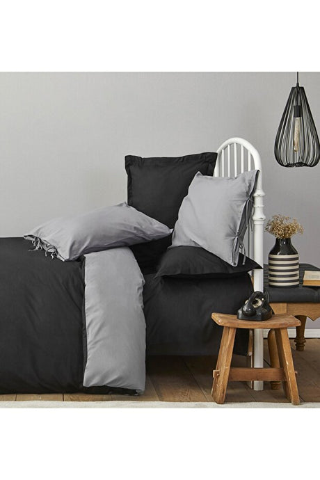 Double Size Reversible Duvet Cover Set - Black/Grey 100% Cotton