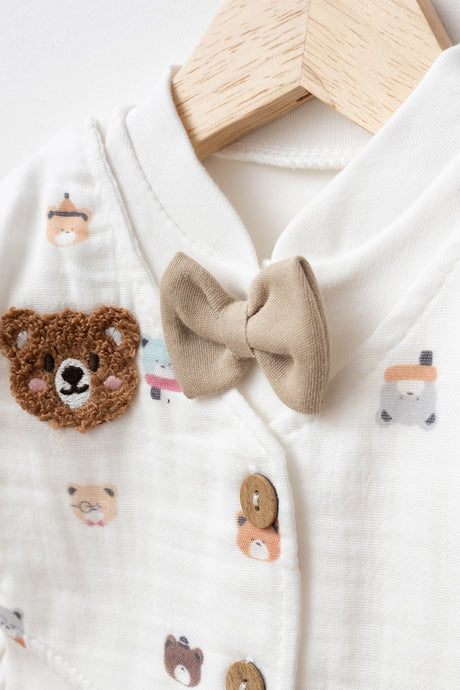 Newborn 5-Piece Muslin Bear Embroidered 100% Cotton Clothing Set