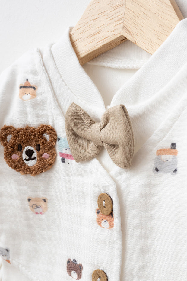 Newborn 5-Piece Muslin Bear Embroidered 100% Cotton Clothing Set