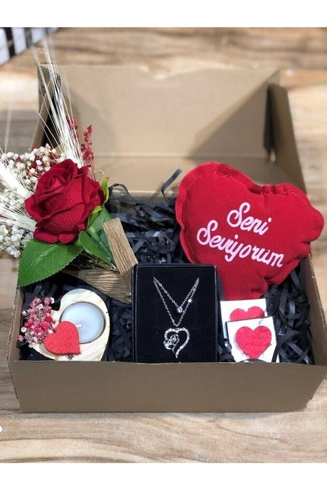 Valentine's Day & Birthday Gift Set with Rose, Necklace & Candle