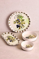 14 Piece Stackable Breakfast Set for 6 with Olive Motif & Sauce Bowls