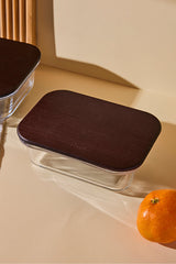 370ml Rectangular Glass Food Storage Container with Wooden Lid