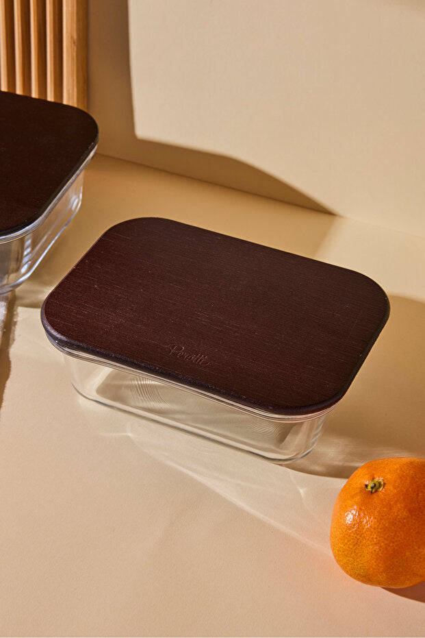 370ml Rectangular Glass Food Storage Container with Wooden Lid