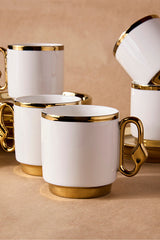 Gold Porcelain Coffee Cup & Saucer Set - 6 Person