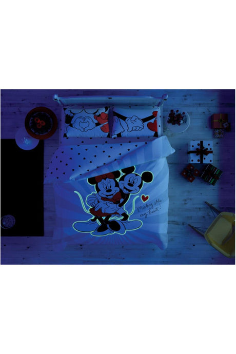 Licensed Minnie Mickey Love Day Glow Double Duvet Cover Set