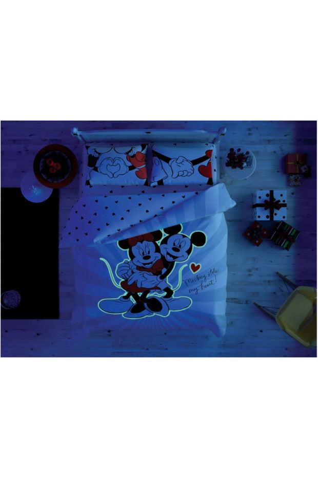 Licensed Minnie Mickey Love Day Glow Double Duvet Cover Set