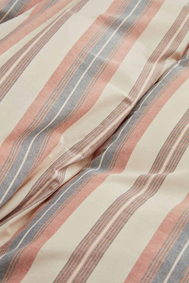 Double Size Duvet Cover Set - Terracotta Stripes, 100% Cotton