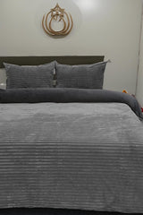 Ribbed Plush Double Duvet Cover Set - Anthracite