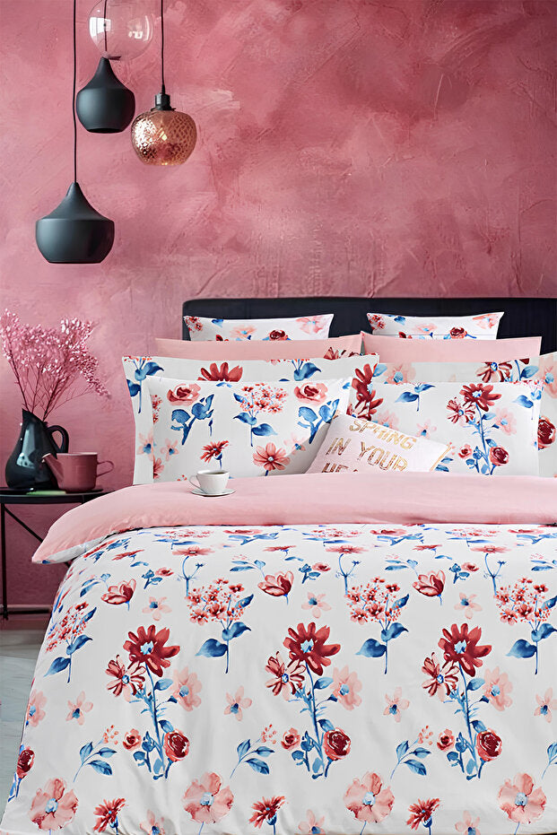 Double Fitted Sheet Duvet Cover Set - Daisy White Cotton