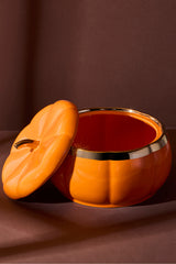 XXL Lidded Porcelain Pumpkin Storage Jar - 21x10.2 cm