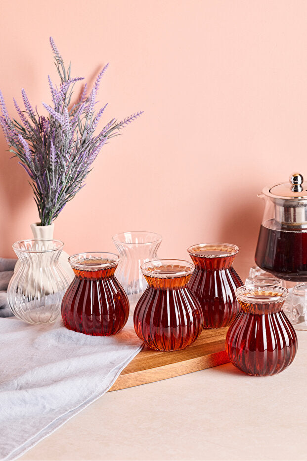 Elegant rillede teglas sæt - 6 dele, 200 ml kapacitet