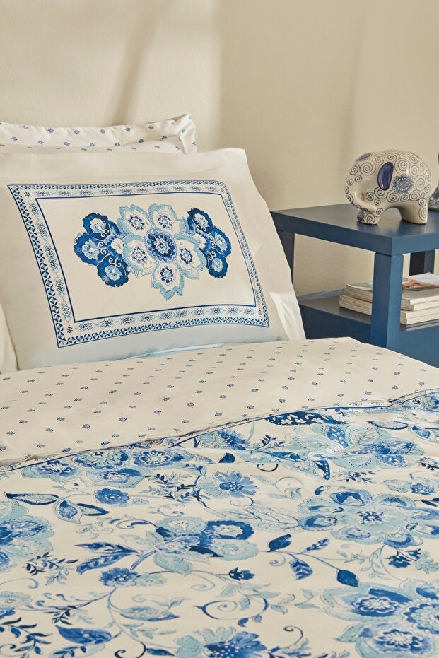 Asul Double Duvet Cover Set - Blue Floral, 100% Cotton
