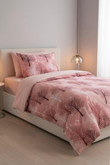 Single Duvet Cover Set - 90% Cotton, Pink Tree Pattern (160x220cm)