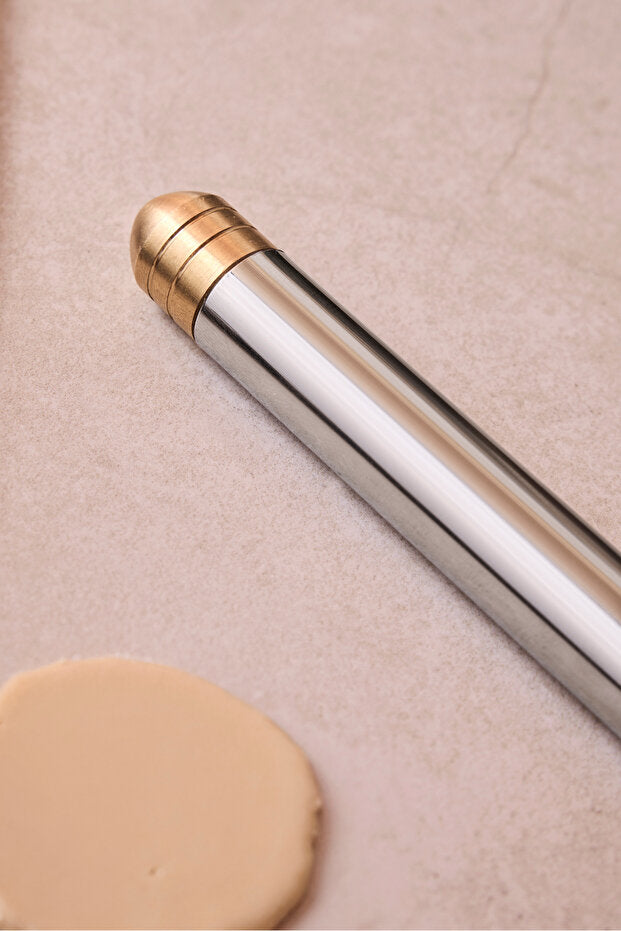 75 cm 304 Stainless Steel Rolling Pin with Gold Details