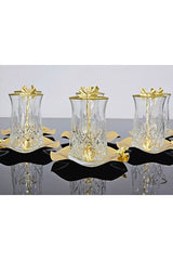 Premium Turkish Odin Tea Set with Butterfly Spoons & Metal Saucers - 18-Piece Set