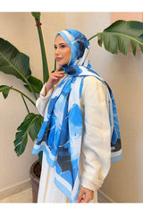 Retro Floral Cotton Soft Shawl - Blue & White