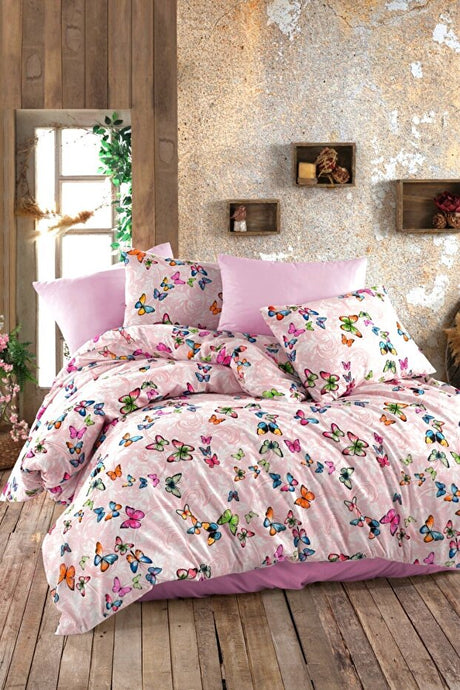 Double Duvet Cover Set - Fitted Sheet & Butterfly Print